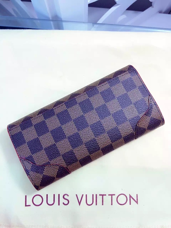 Louis Vuitton Outlet Damier Ebene Canvas Wallet M61221 Coffee&Red