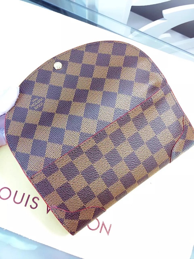 Louis Vuitton Outlet Damier Ebene Canvas Wallet M61221 Coffee&Red